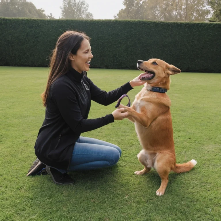 A dog excitedly receiving a reward after correctly responding to its name, showcasing the power of positive reinforcement in training.