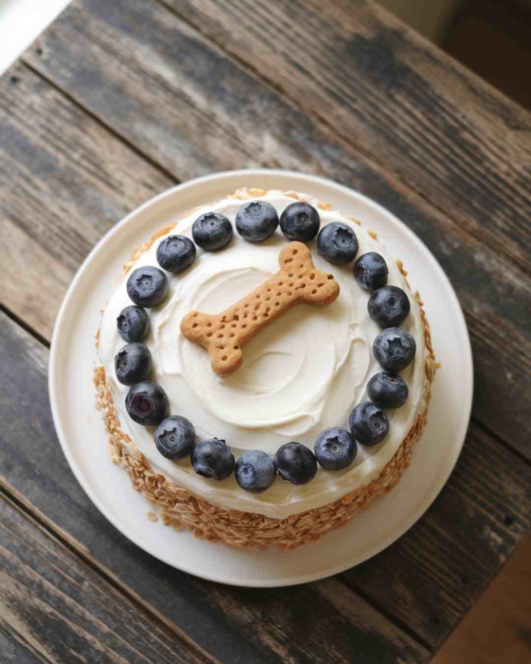 sweet potato and oatmeal dog cake with yogurt frosting and dog treat topper